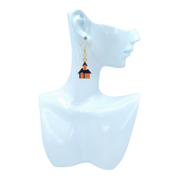Halloween Haunted House Earrings 🎃 Spooky Cute Black and Orange Jewelry - Picture 4 of 4